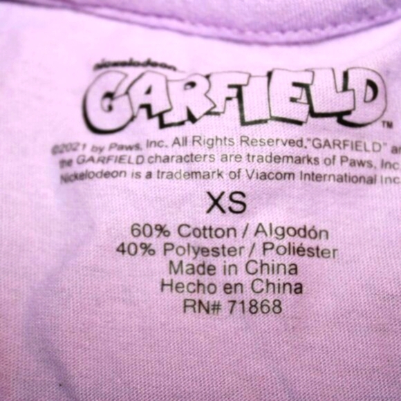 Garfield Nickelodeon Cartoon Tee - Size XS Lavender - Picture 6 of 7